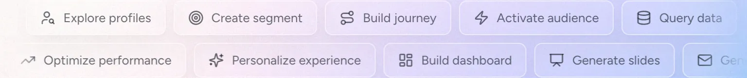 Landing page with suggestion pills for common actions