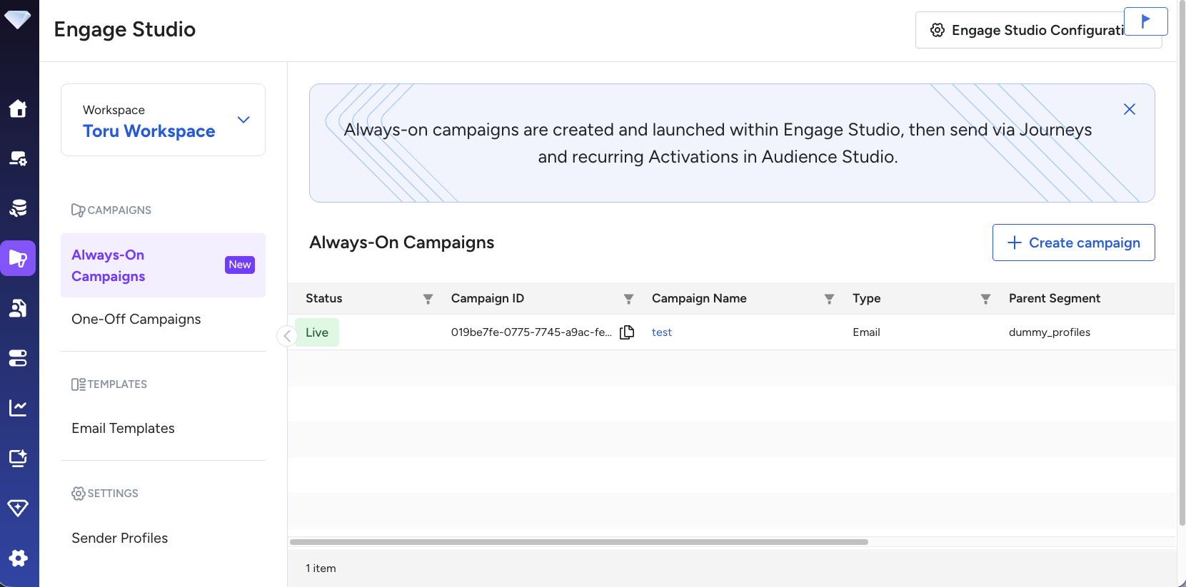Live campaign status screen