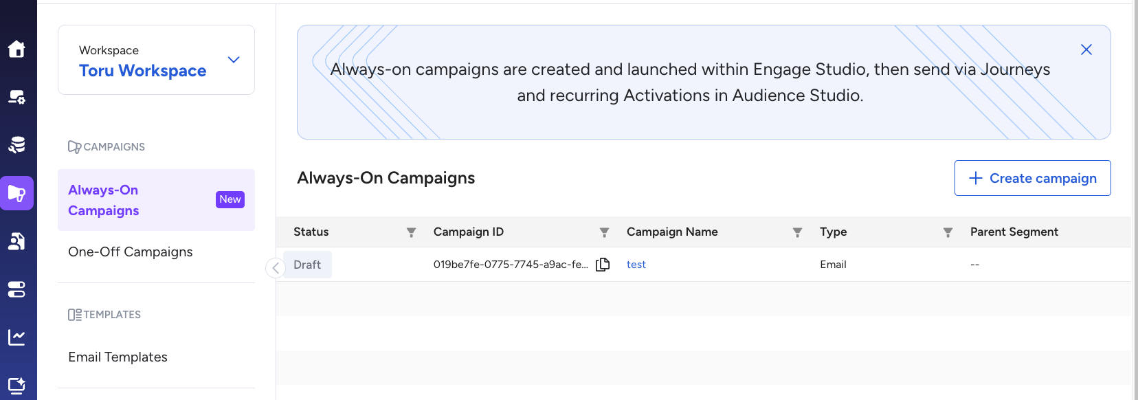 Campaign details screen