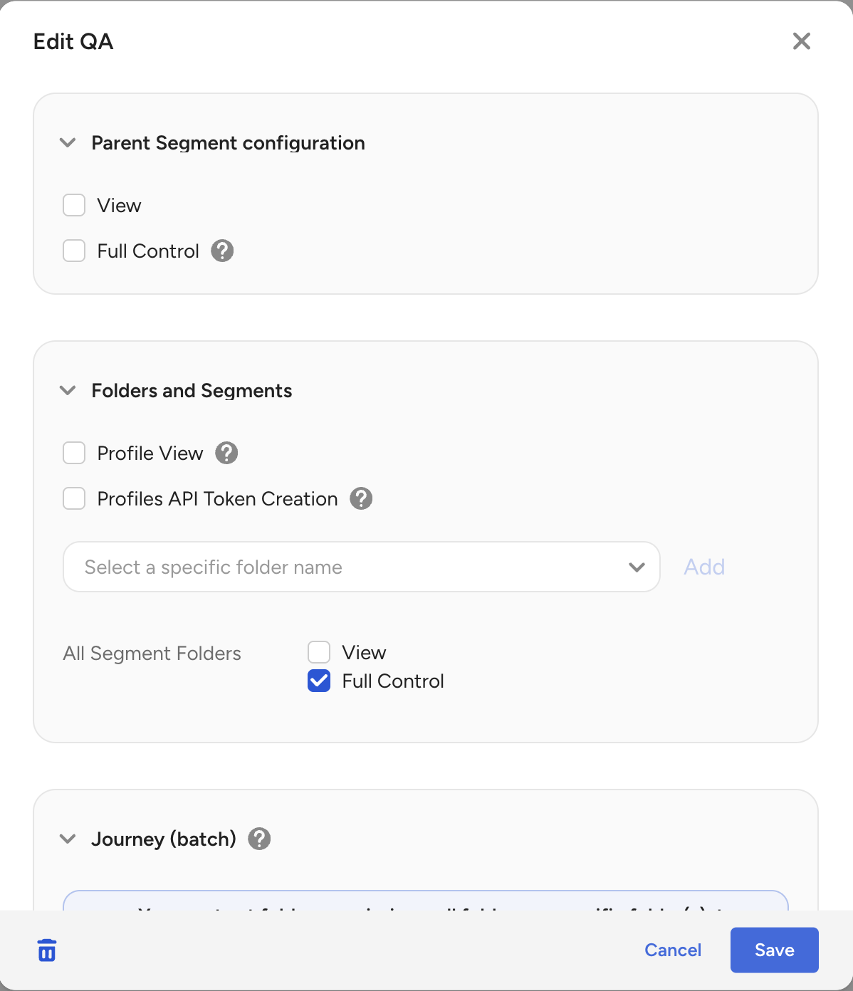 Minimum parent segment folder permissions required to launch campaign
