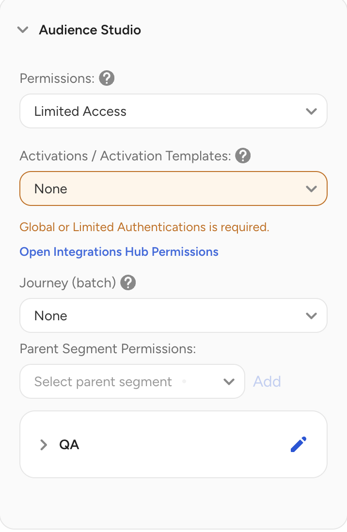 Minimum parent segment permissions required to launch campaign