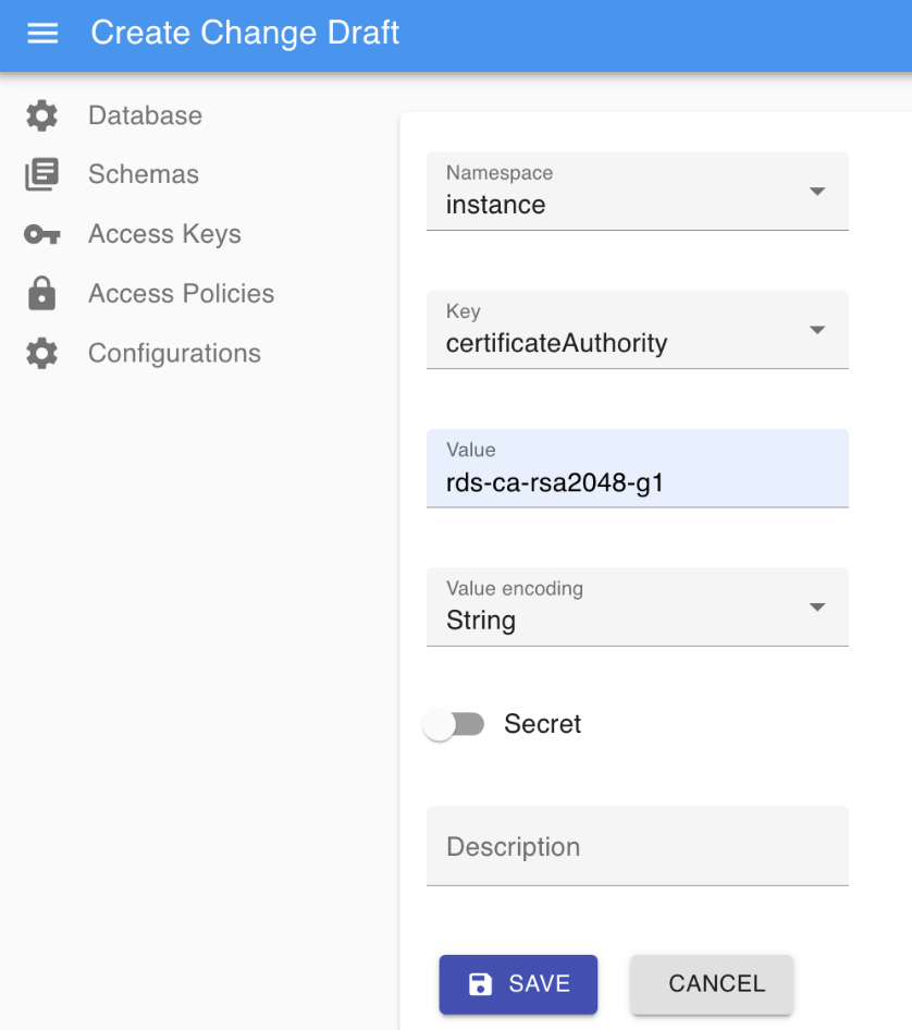 Creating a certificate authority change draft in Management UI