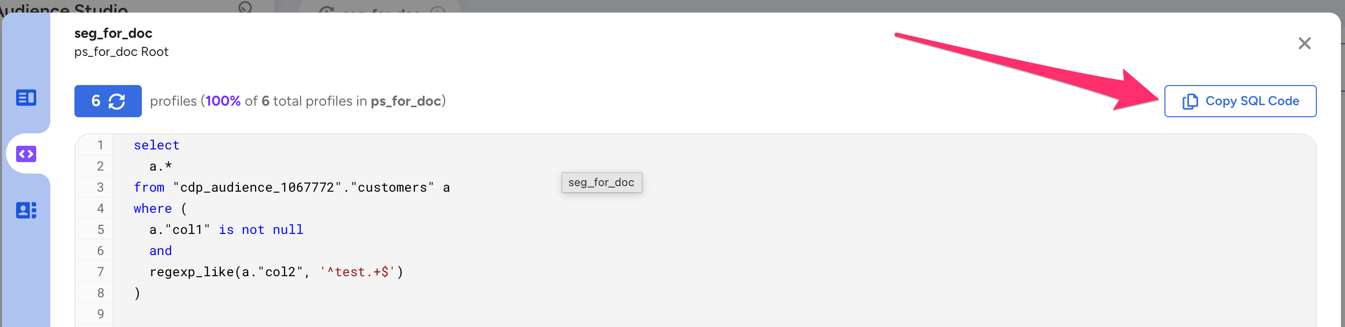 Query statement for the Segment
