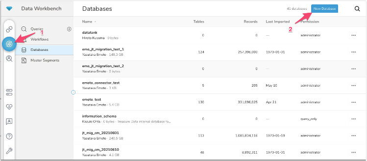 Creating an empty database in Treasure Console