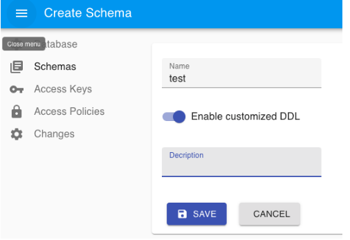 Create new schema dialog in Data Tank 2.0