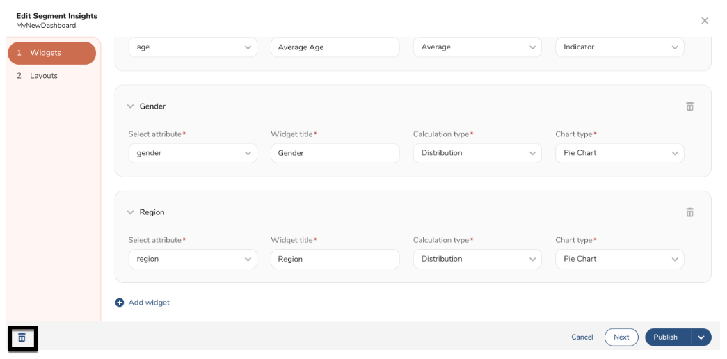 Trash bin on Edit Segment Insights page