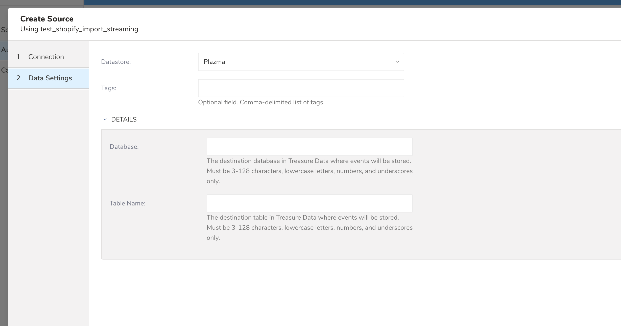 Authentications page with New Source button