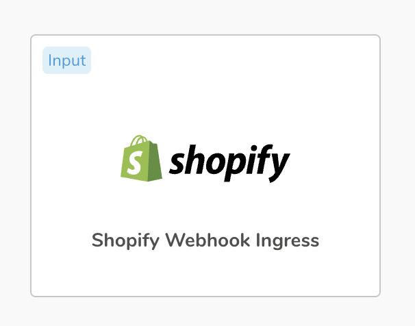 Shopify streaming import connector tile in the Integrations Hub Catalog